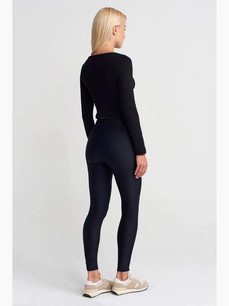 Leggings skinny de cintura subida com detalhe de fecho dilvin Azul-marinho - Kiabi