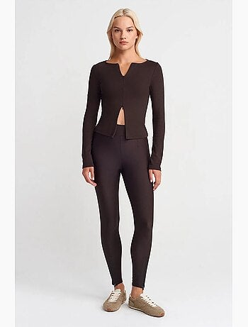 Leggings skinny de cintura subida com detalhe de fecho dilvin