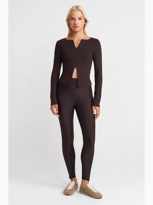 Leggings skinny de cintura subida com detalhe de fecho dilvin - Kiabi