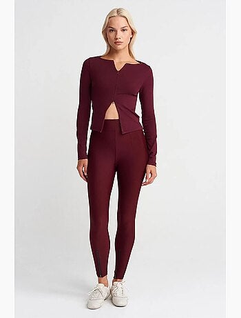 Leggings skinny de cintura subida com detalhe de fecho dilvin