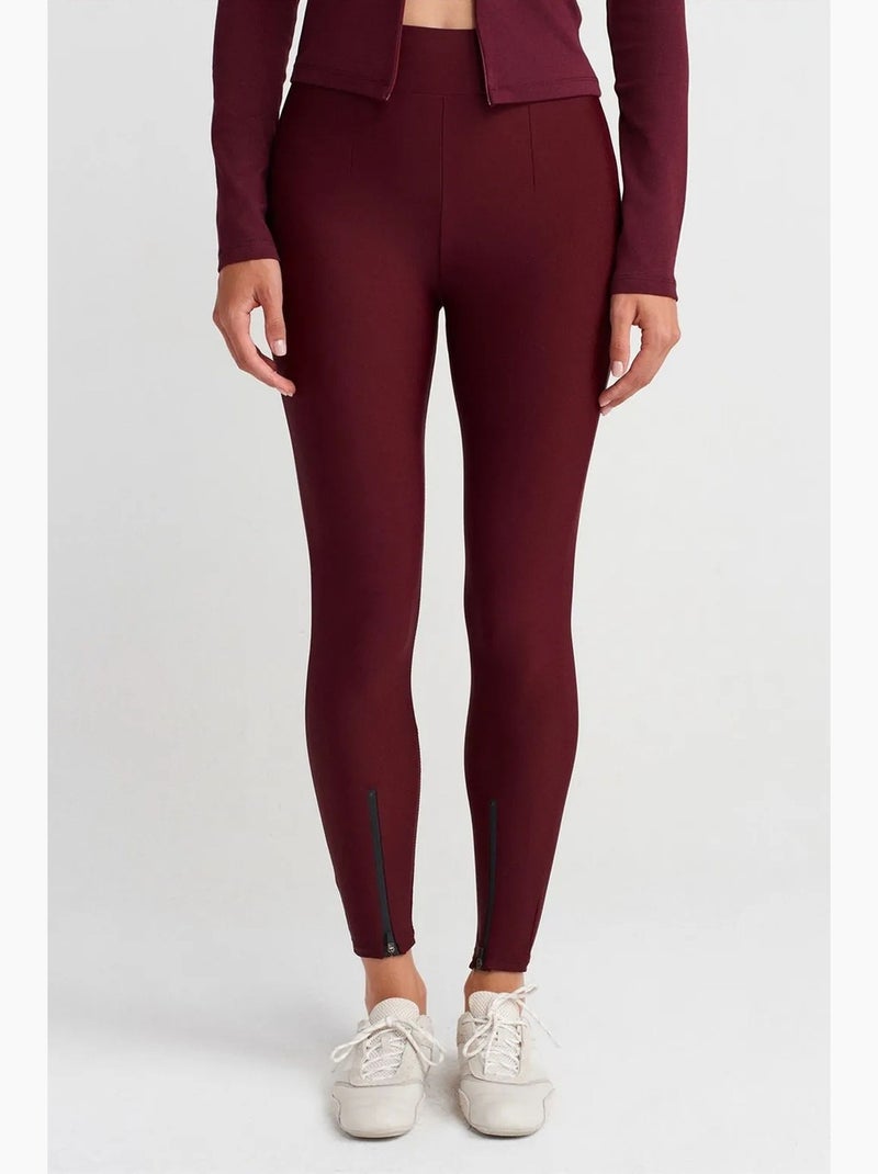 Leggings skinny de cintura subida com detalhe de fecho dilvin Vermelho bordô - Kiabi