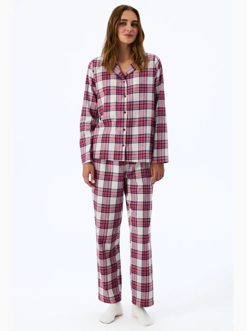 Leila pijama de xadrez com camisa e calças de manga comprida penti Branco Vermelho Azul - Kiabi