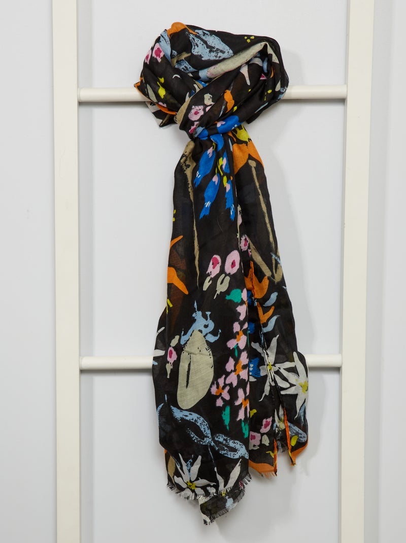 Lenço com estampado 'flores' Preto - Kiabi