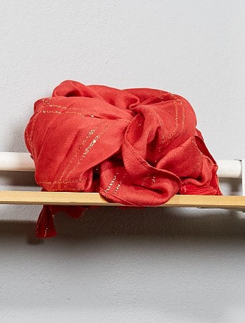 Lenço com fios dourados e pompons - Kiabi