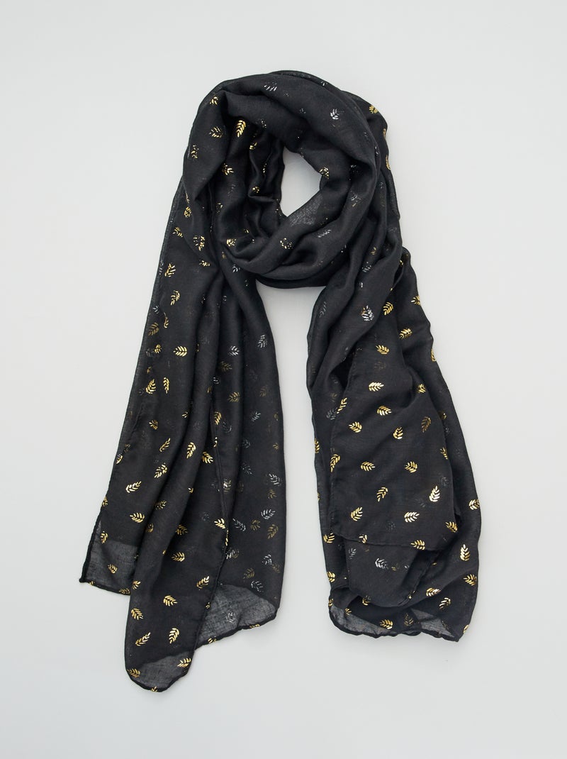 Lenço em voile com estampado folhagem PRETO - Kiabi