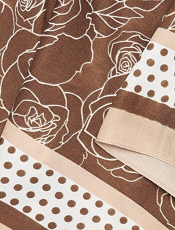 Lenço estampado 'rosas' e 'bolinhas'