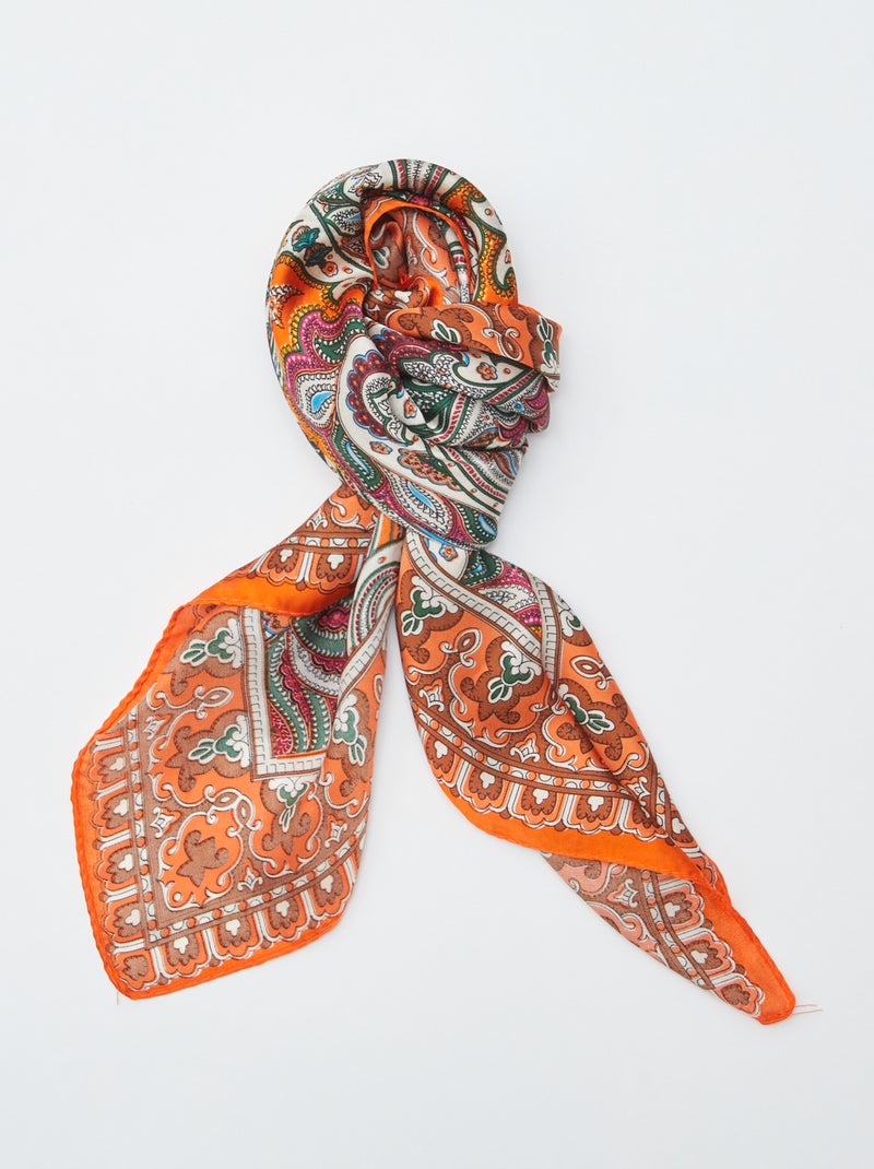 Lenço quadrado estampado LARANJA - Kiabi