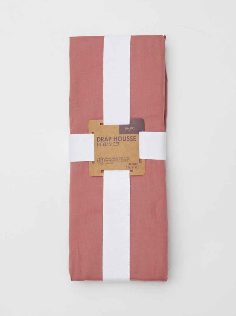Lençol ajustável 1 pessoa 90 x 190 cm em algodão - Kiabi Home ROSA - Kiabi