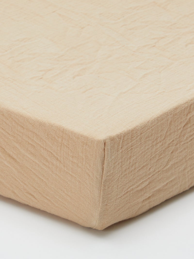 Lençol ajustável para berço (70x140) em gaze dupla de algodão - Kiabi Home BEGE - Kiabi