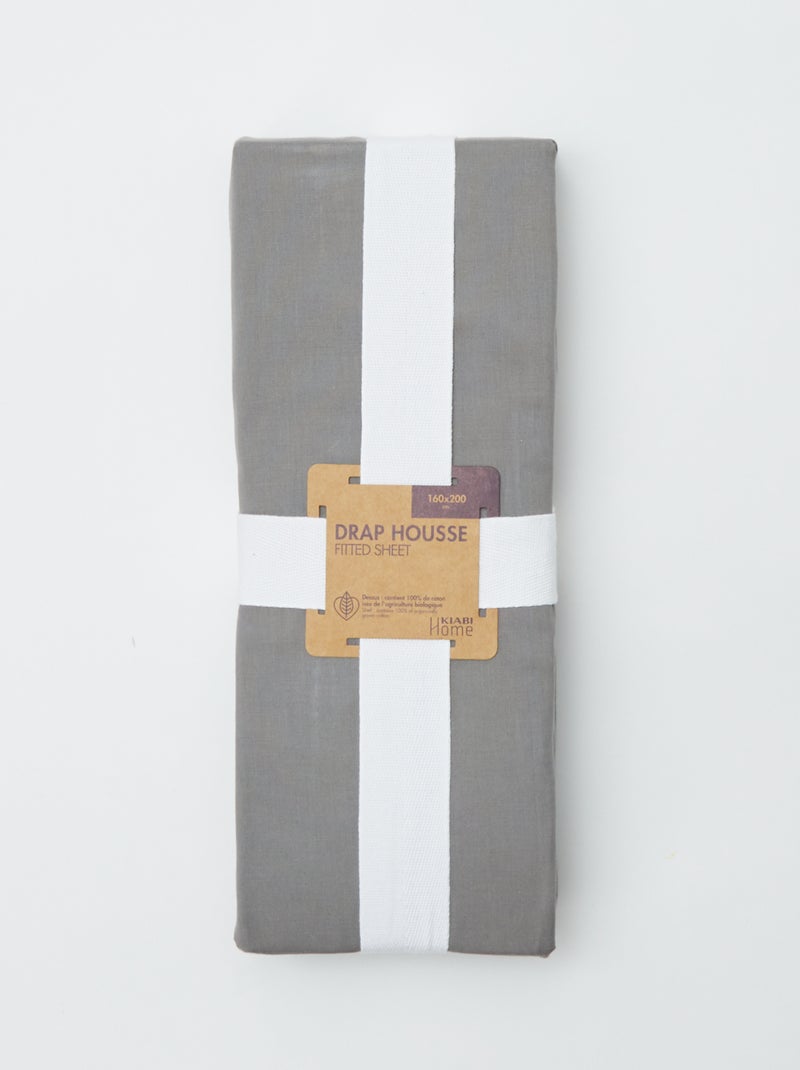Lençol-capa casal (160x200) de algodão - Kiabi Home Cinza - Kiabi