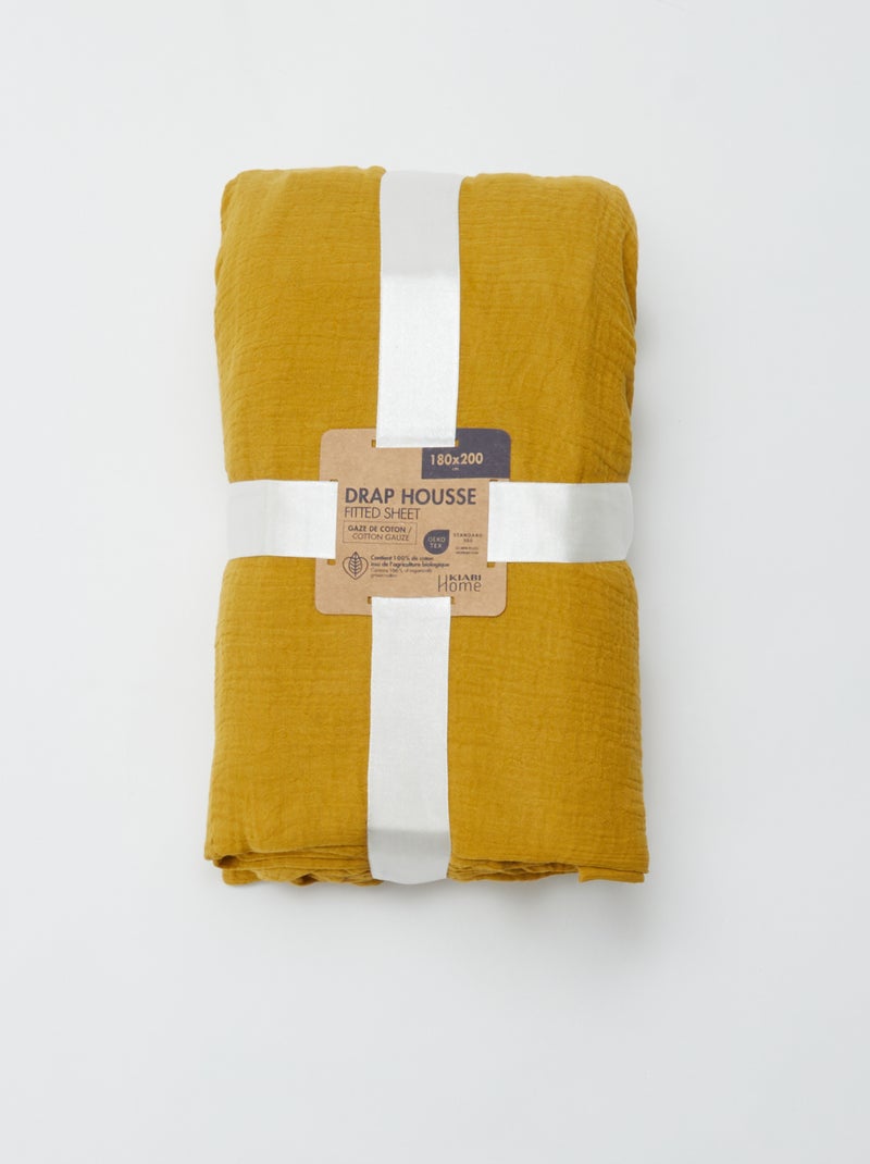 Lençol-capa de casal (180x200) em dupla gaze de algodão - Kiabi Home AMARELO - Kiabi
