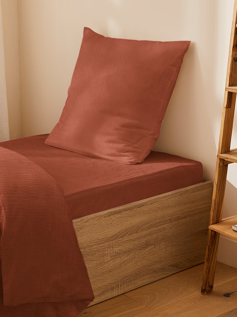 Lençol-capa de solteiro (90 x 190cm) em gaze de algodão - Kiabi Home CASTANHO - Kiabi