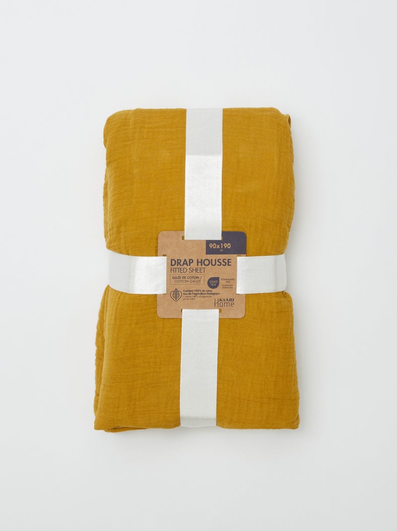 Lençol-capa de solteiro (90x190 cm) em dupla gaze de algodão - Kiabi Home AMARELO - Kiabi