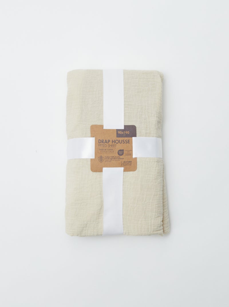 Lençol-capa de solteiro (90x190 cm) em dupla gaze de algodão - Kiabi Home BEGE - Kiabi