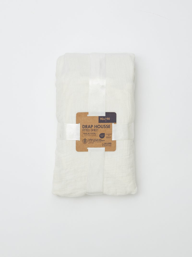 Lençol-capa de solteiro (90x190 cm) em dupla gaze de algodão - Kiabi Home BRANCO - Kiabi