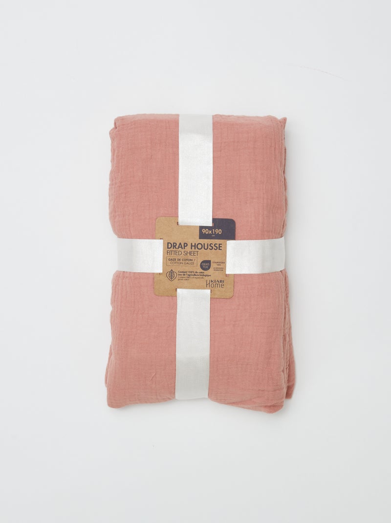 Lençol-capa de solteiro (90x190 cm) em dupla gaze de algodão - Kiabi Home ROSA - Kiabi