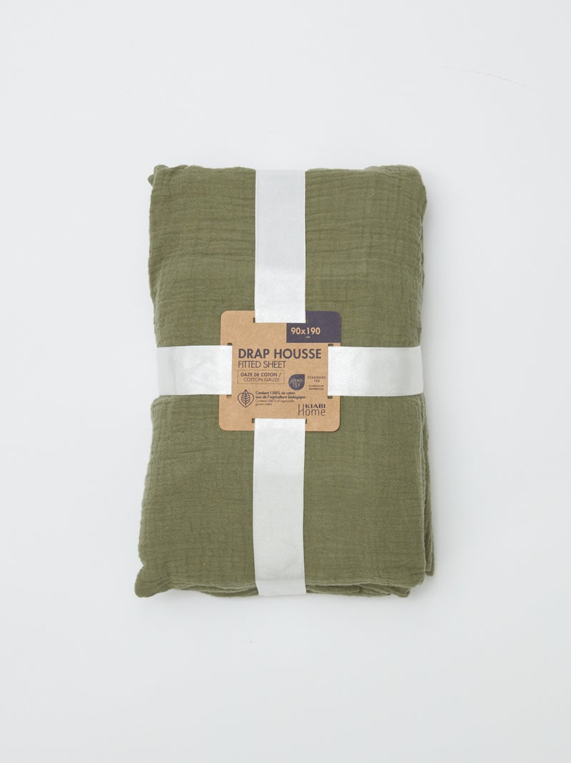 Lençol-capa de solteiro (90x190 cm) em dupla gaze de algodão - Kiabi Home VERDE - Kiabi