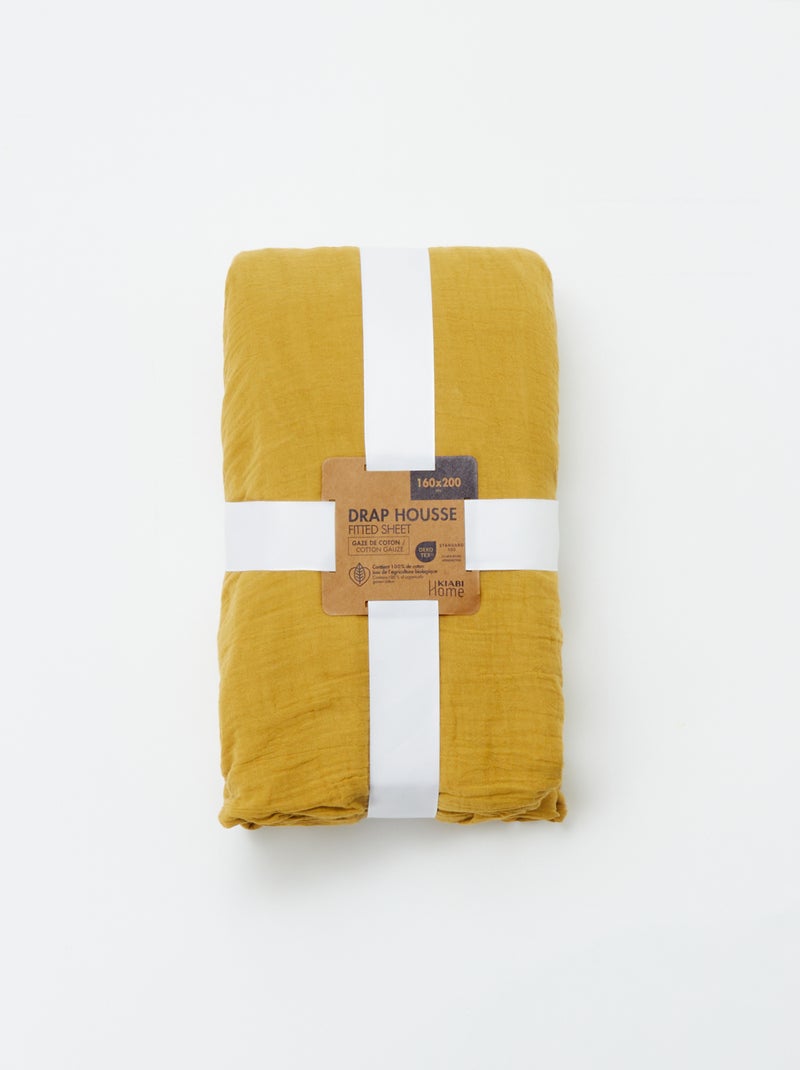 Lençol-capa em gaze de algodão (160 x 200 cm)  - Kiabi Home AMARELO - Kiabi