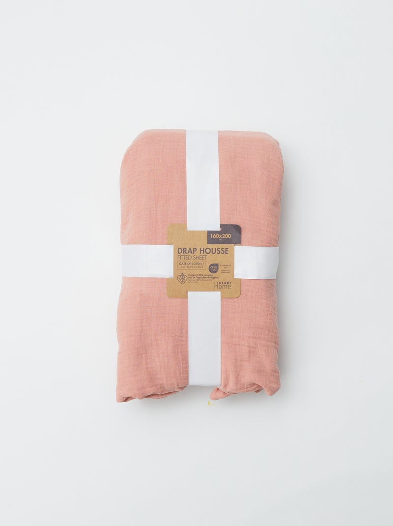Lençol-capa em gaze de algodão (160 x 200 cm)  - Kiabi Home ROSA - Kiabi
