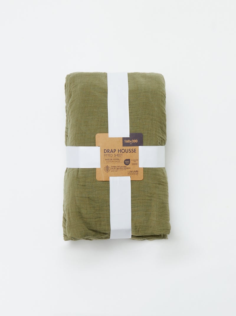 Lençol-capa em gaze de algodão (160 x 200 cm)  - Kiabi Home VERDE - Kiabi