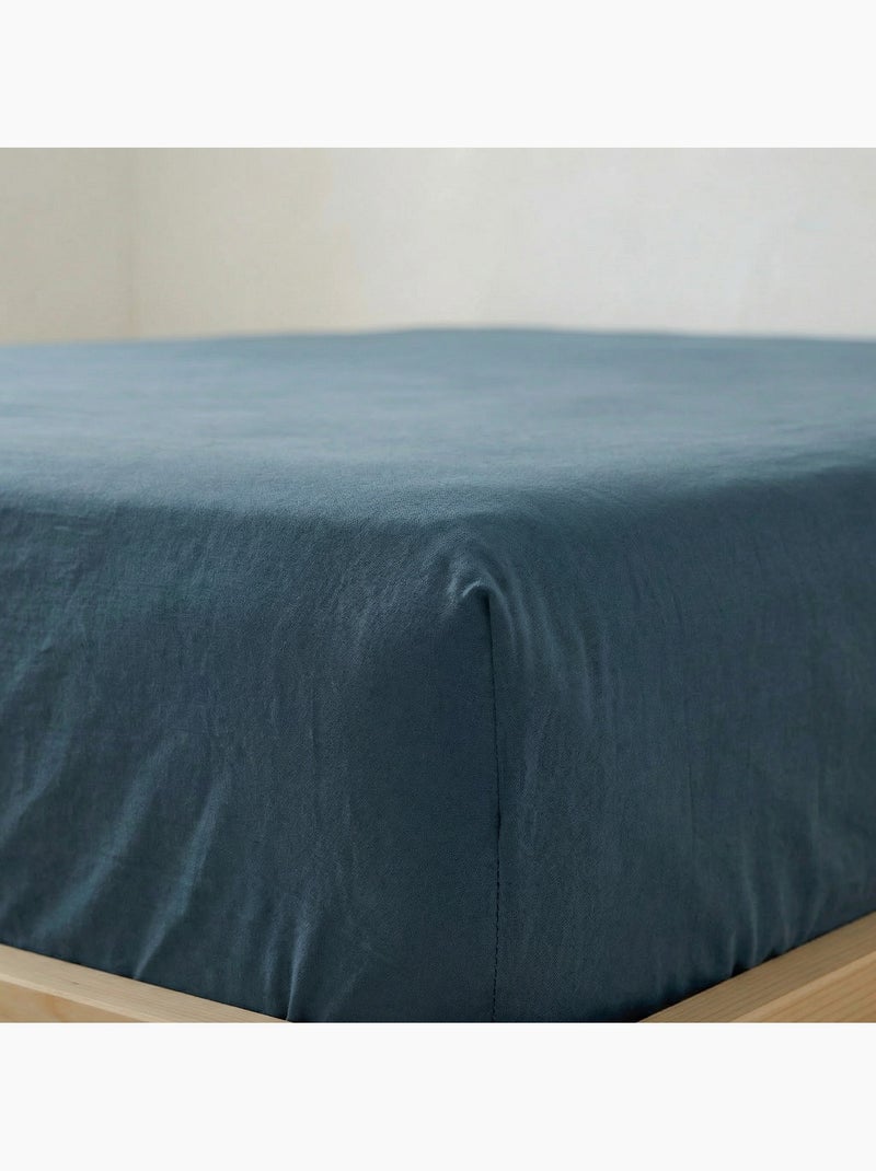 Lençol de baixo ajustável liso 100% algodão, para colchão até 30 cm de altura - Gamusi. Azul - Kiabi