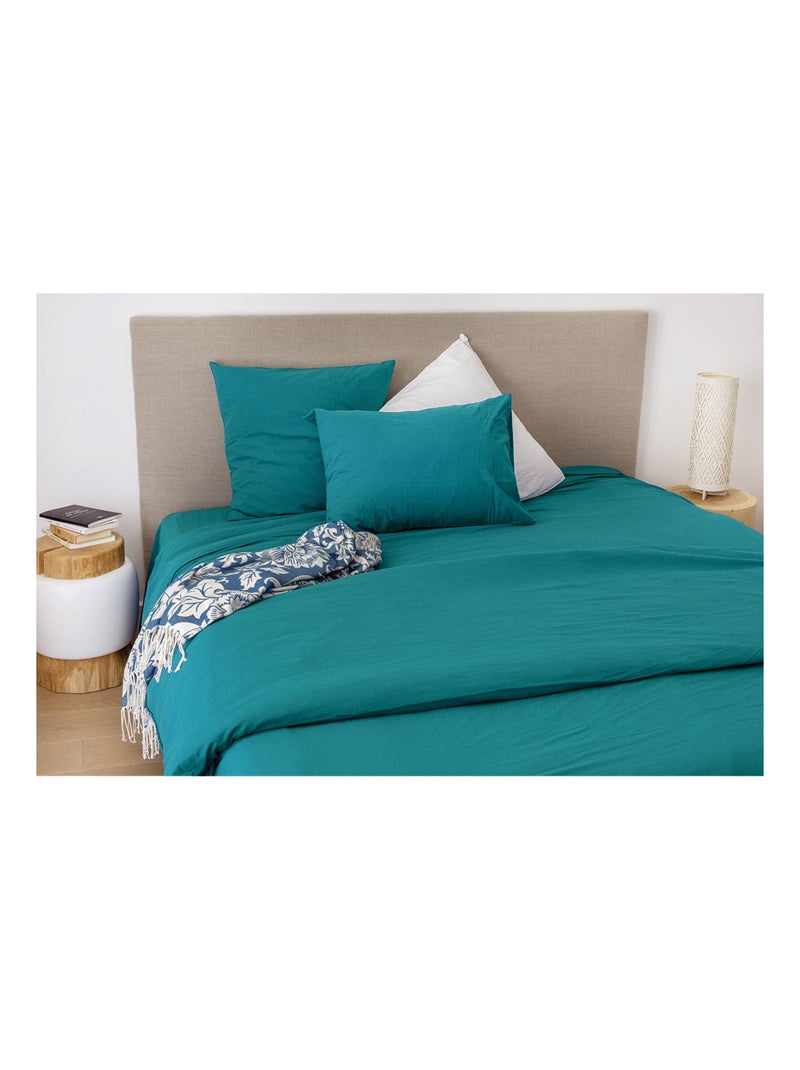 Lençol em algodão lavado oekotex Azul-pavão - Kiabi