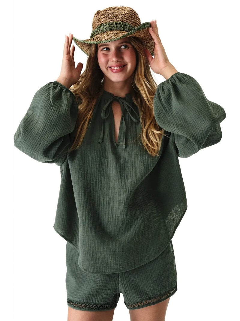 Lessi camisa de manga comprida penti Verde cáqui - Kiabi