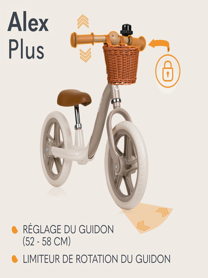 LIONELO Alex Plus bicicleta de equilíbrio - Leve - Selim confortável - Cesto e campainha Bege - Kiabi
