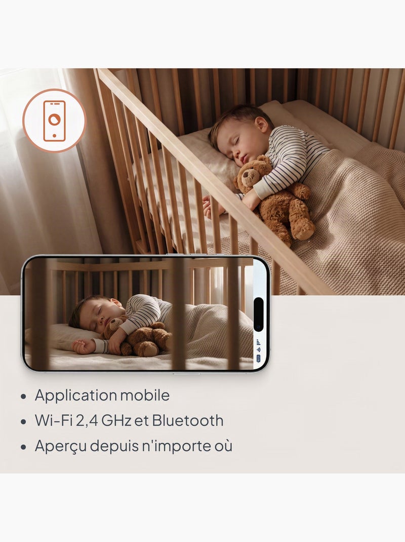 Lionelo babyline 2.0 videobabá - wifi - áudio bidirecional - visão noturna - canções de embalar Branco Verde Preto - Kiabi