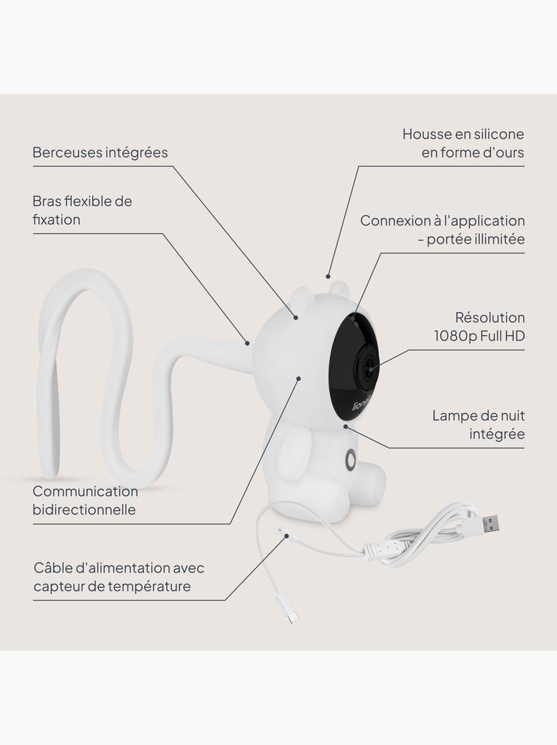 Lionelo babyline 2.0 videobabá - wifi - áudio bidirecional - visão noturna - canções de embalar Branco Verde Preto - Kiabi