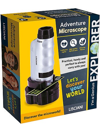 Lisciani micro microscópio para crianças portátil, pequeno e leve 2 em 1