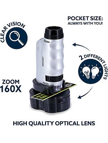 Lisciani micro microscópio para crianças portátil, pequeno e leve 2 em 1