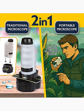Lisciani micro microscópio para crianças portátil, pequeno e leve 2 em 1