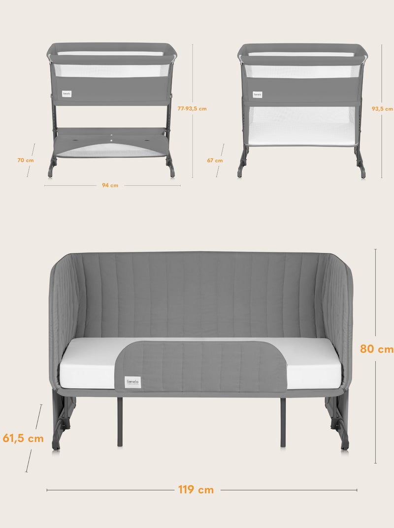Lit 5 em 1 LIONELO Thomi Plus – Berço Co-sleeping – Berço – Parque para bebé – Sofá-cama – Até 100kg Cinza - Kiabi