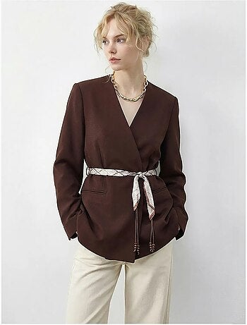 Long v-neck belted blazer jacket lucci