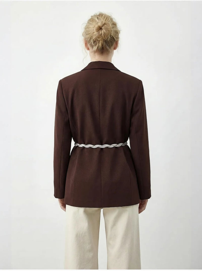 Long v-neck belted blazer jacket lucci Castanho-chocolate - Kiabi