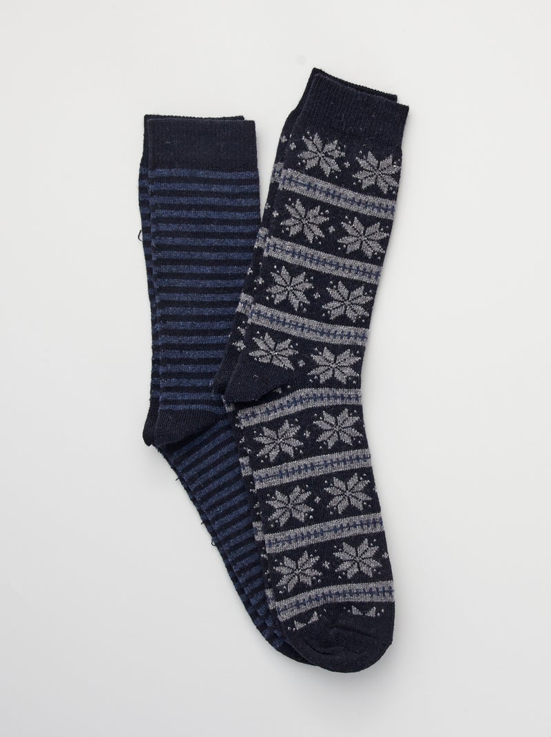 Lote 2 pares de meias de lã estampadas Azul Marinho - Kiabi