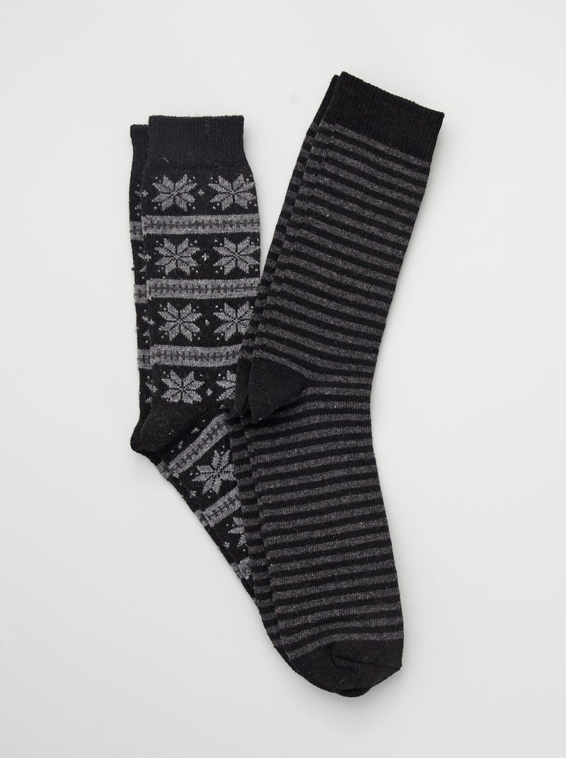 Lote 2 pares de meias de lã estampadas Preto - Kiabi