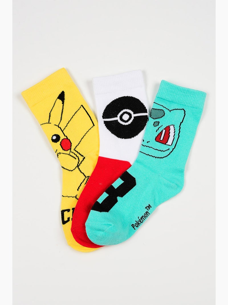 Lote 3 meias pokémon multicolor menino | licença oficial Cinza-amarelo branco - Kiabi