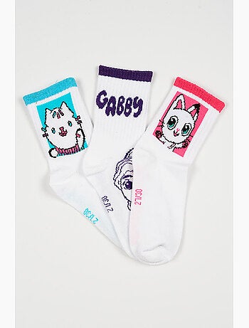 Lote 3 meias ténis gabby's dollhouse branco menina | licença oficial
