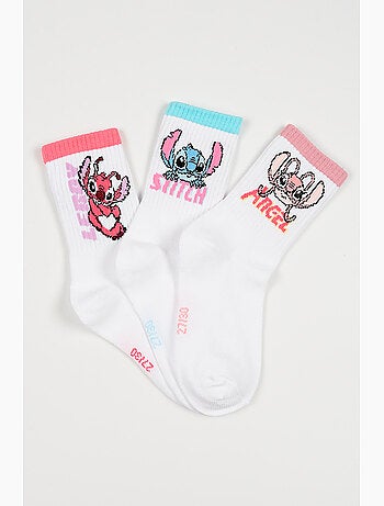 Lote 3 meias ténis lilo & stitch branco menina | licença oficial