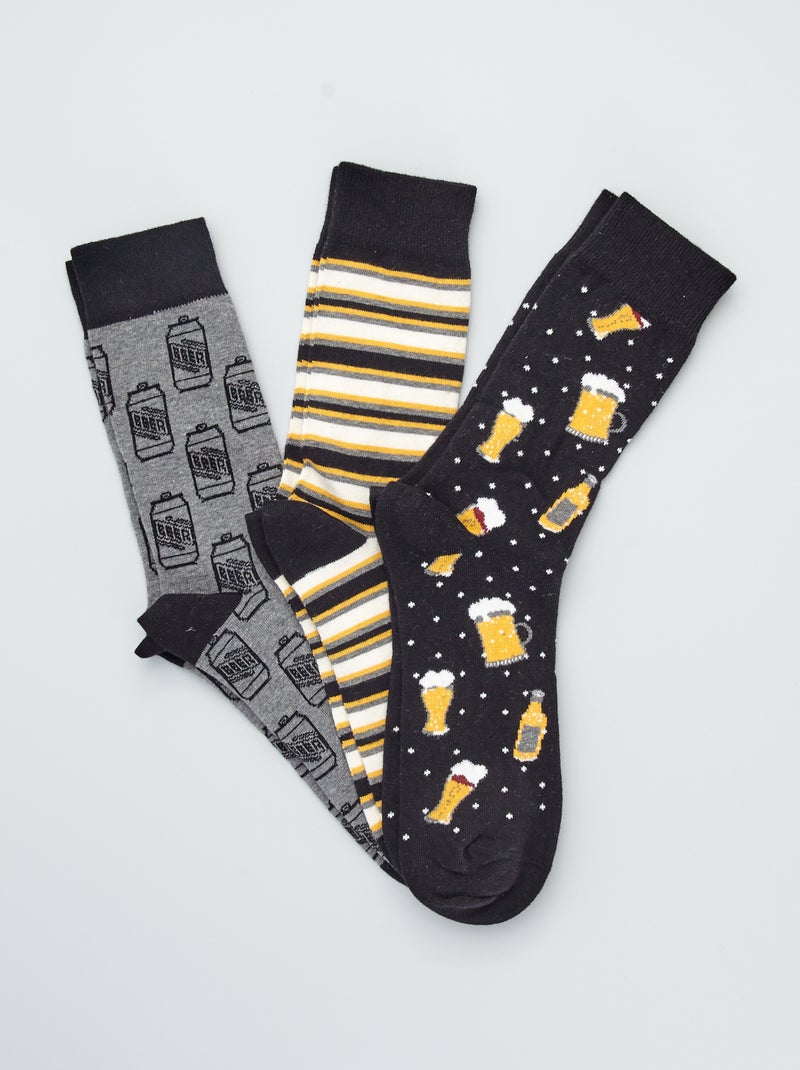 Lote 3 pares de meias com estampado 'cerveja' Preto - Kiabi