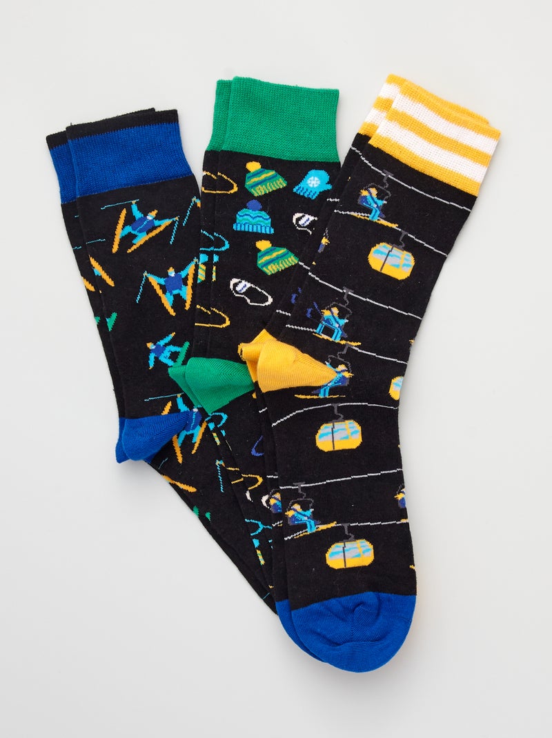 Lote 3 pares de meias com estampado esqui Preto - Kiabi