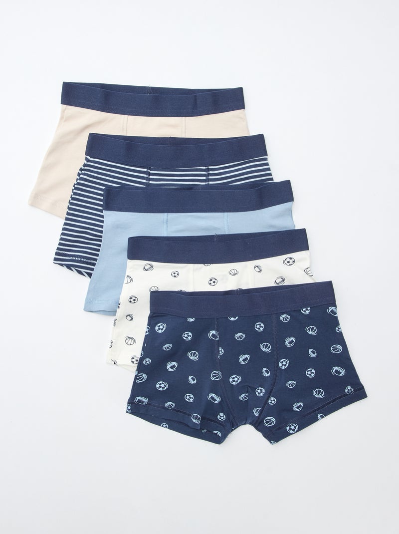 Lote 5 boxers lisos e estampados Azul - Kiabi