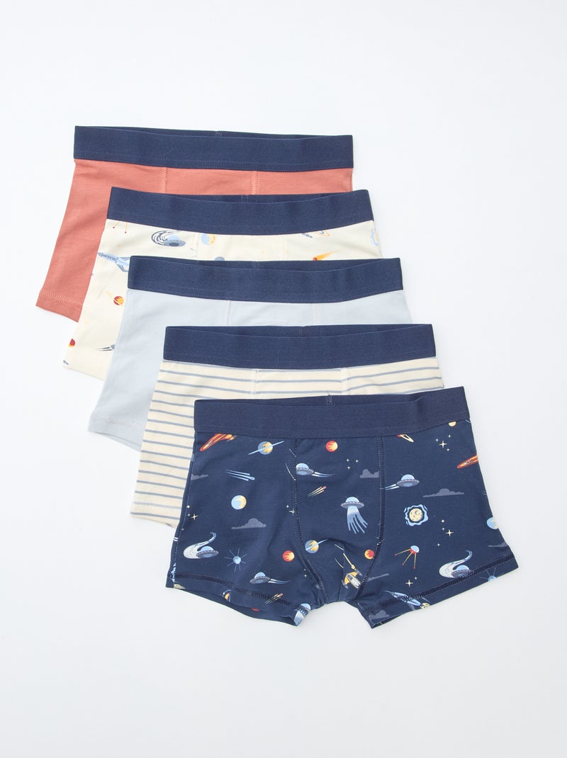 Lote 5 boxers lisos e estampados Azul - Kiabi