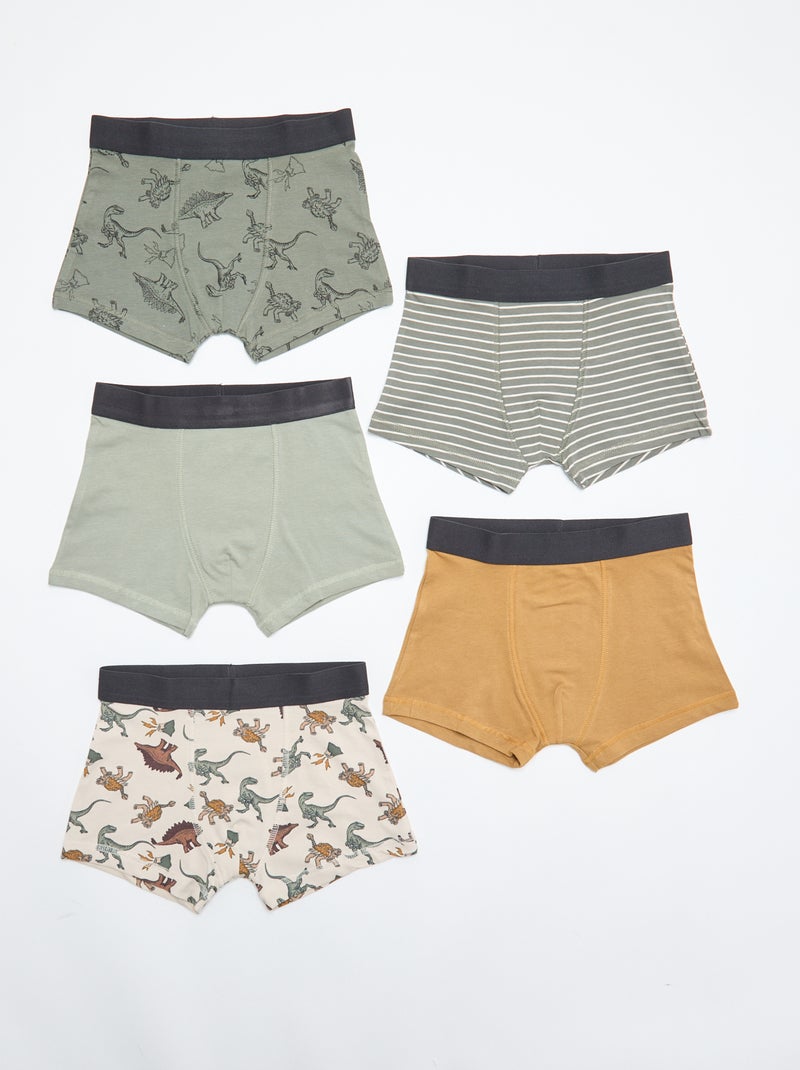 Lote 5 boxers lisos e estampados Caqui - Kiabi