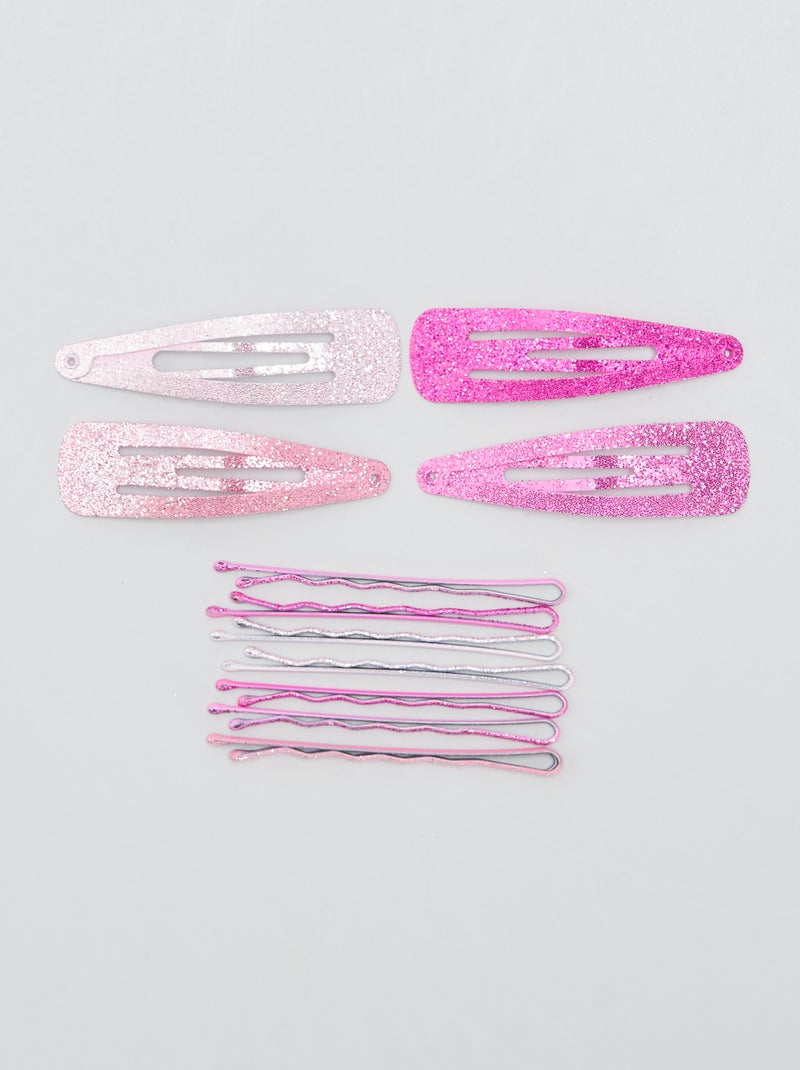 Lote de 12 ganchos para cabelo brilhantes ROSA - Kiabi