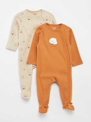 Lote de 2 babygrows com pés e abertura com molas de pressão