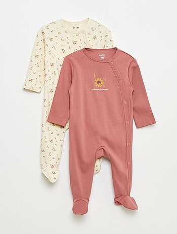 Lote de 2 babygrows com pés e abertura com molas de pressão