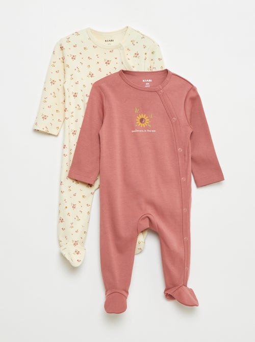 Lote de 2 babygrows com pés e abertura com molas de pressão - Kiabi